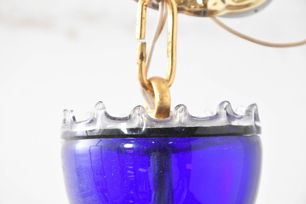 中古　イタリア製　ルミナベッラ取り扱い　De Majo(デ・マヨ)　ムラーノガラスの鮮やかなブルーが映える6灯シャンデリア　定価推定100万円以上　(R-086863)