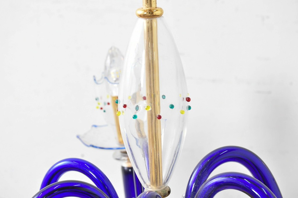 中古　イタリア製　ルミナベッラ取り扱い　De Majo(デ・マヨ)　ムラーノガラスの鮮やかなブルーが映える6灯シャンデリア　定価推定100万円以上　(R-086863)