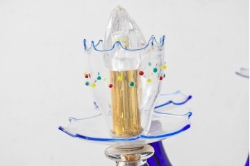 中古　イタリア製　ルミナベッラ取り扱い　De Majo(デ・マヨ)　ムラーノガラスの鮮やかなブルーが映える6灯シャンデリア　定価推定100万円以上　(R-086863)