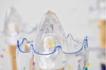 中古　イタリア製　ルミナベッラ取り扱い　De Majo(デ・マヨ)　ムラーノガラスの鮮やかなブルーが映える6灯シャンデリア　定価推定100万円以上　(R-086863)