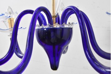 中古　イタリア製　ルミナベッラ取り扱い　De Majo(デ・マヨ)　ムラーノガラスの鮮やかなブルーが映える6灯シャンデリア　定価推定100万円以上　(R-086863)