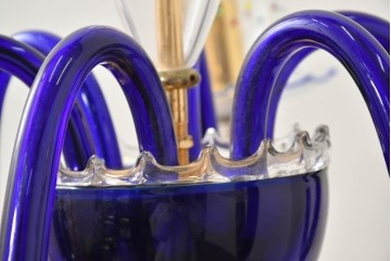 中古　イタリア製　ルミナベッラ取り扱い　De Majo(デ・マヨ)　ムラーノガラスの鮮やかなブルーが映える6灯シャンデリア　定価推定100万円以上　(R-086863)