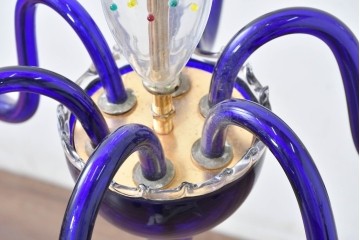 中古　イタリア製　ルミナベッラ取り扱い　De Majo(デ・マヨ)　ムラーノガラスの鮮やかなブルーが映える6灯シャンデリア　定価推定100万円以上　(R-086863)