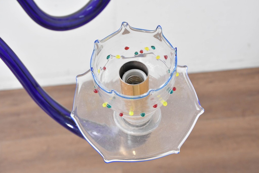 中古　イタリア製　ルミナベッラ取り扱い　De Majo(デ・マヨ)　ムラーノガラスの鮮やかなブルーが映える6灯シャンデリア　定価推定100万円以上　(R-086863)