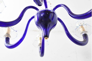 中古　イタリア製　ルミナベッラ取り扱い　De Majo(デ・マヨ)　ムラーノガラスの鮮やかなブルーが映える6灯シャンデリア　定価推定100万円以上　(R-086863)