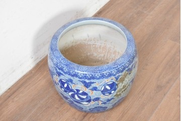 【簡易リペア限定品】　和製アンティーク　玉取獅子(獅子・鞠)モチーフの瀬戸火鉢　(R-086864)