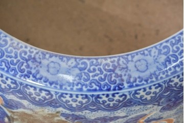 【簡易リペア限定品】　和製アンティーク　玉取獅子(獅子・鞠)モチーフの瀬戸火鉢　(R-086864)