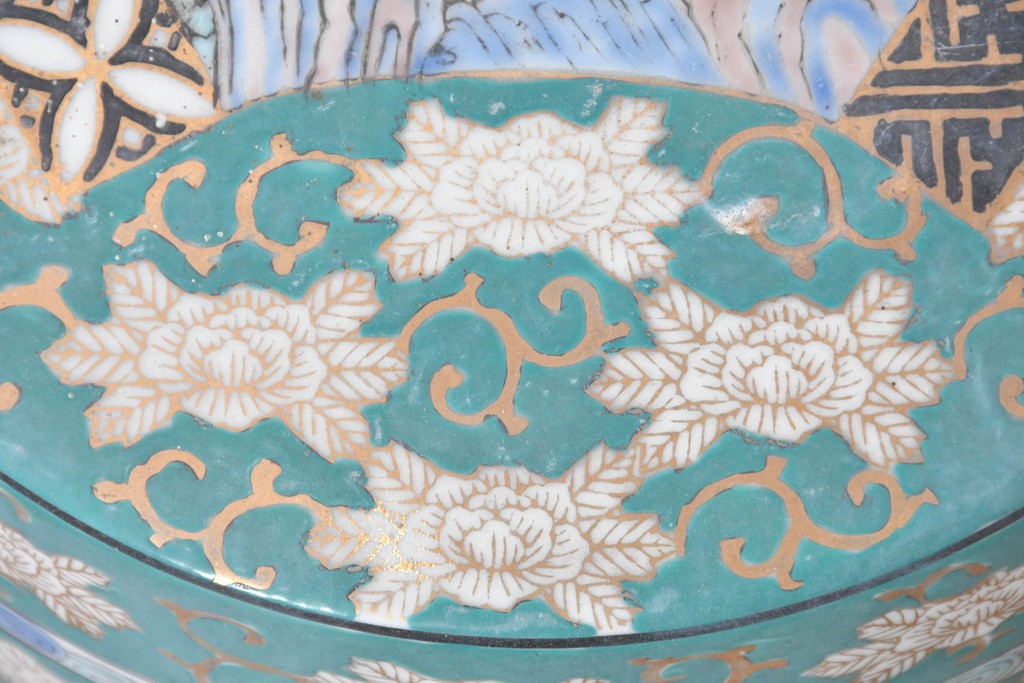 和製ヴィンテージ　高級品　GOLD IMARI　扇面模様(山水図・花鳥図)が描かれた有田焼のスツール　(R-086865)