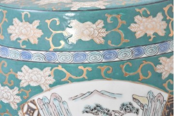 和製ヴィンテージ　高級品　GOLD IMARI　扇面模様(山水図・花鳥図)が描かれた有田焼のスツール　(R-086865)