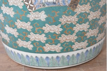 和製ヴィンテージ　高級品　GOLD IMARI　扇面模様(山水図・花鳥図)が描かれた有田焼のスツール　(R-086865)