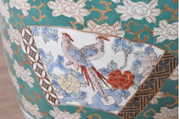 和製ヴィンテージ　高級品　GOLD IMARI　扇面模様(山水図・花鳥図)が描かれた有田焼のスツール　(R-086865)