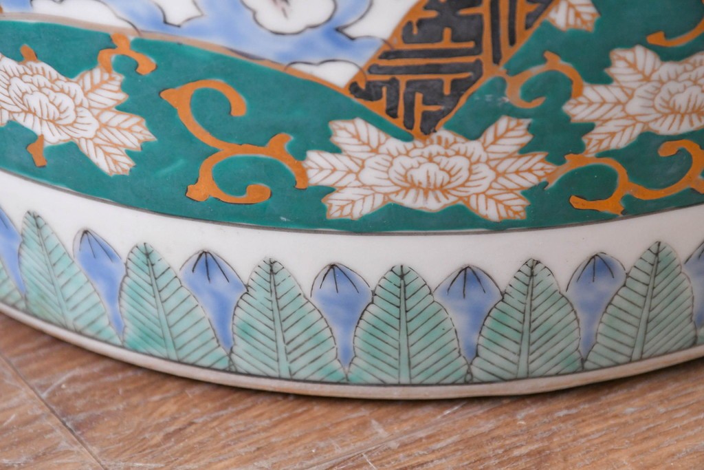 和製ヴィンテージ　高級品　GOLD IMARI　扇面模様(山水図・花鳥図)が描かれた有田焼のスツール　(R-086865)