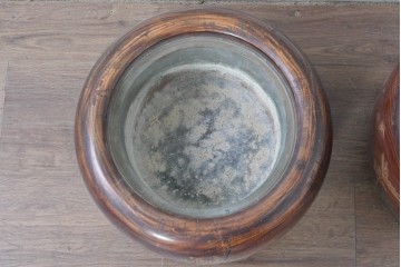 【簡易リペア限定品】　和製アンティーク　花鳥図の蒔絵が美しいくり抜き火鉢2点セット　(R-086866)