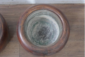 【簡易リペア限定品】　和製アンティーク　花鳥図の蒔絵が美しいくり抜き火鉢2点セット　(R-086866)