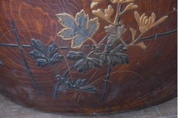 【簡易リペア限定品】　和製アンティーク　花鳥図の蒔絵が美しいくり抜き火鉢2点セット　(R-086866)