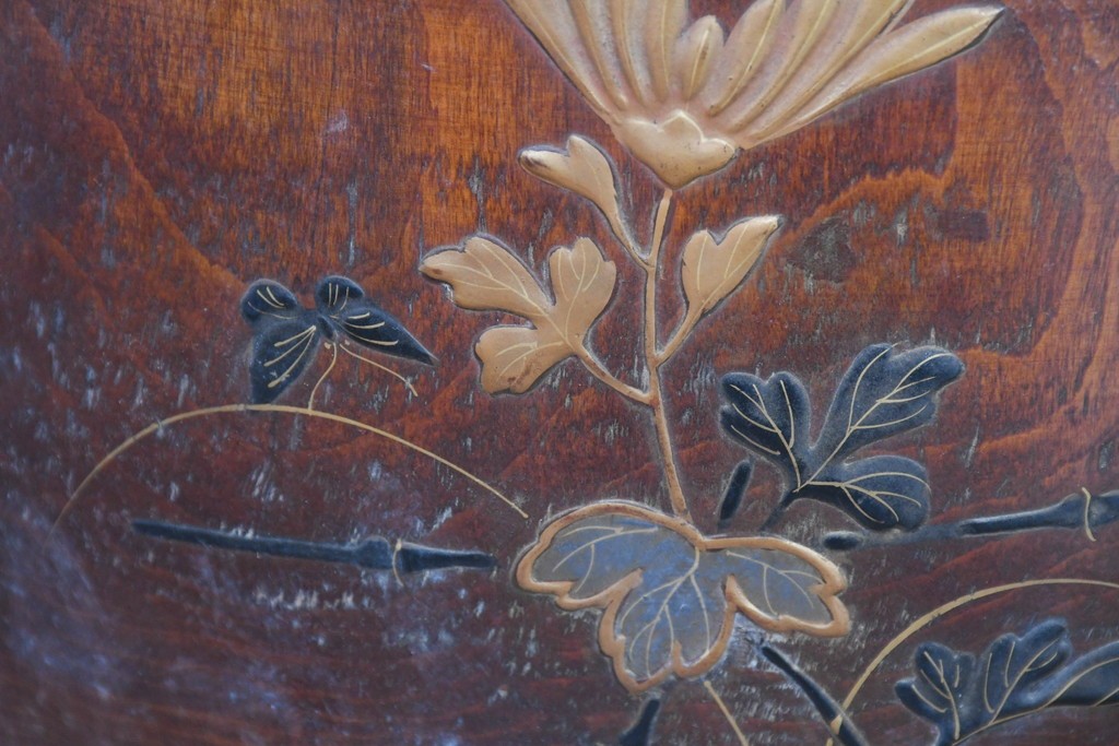 【簡易リペア限定品】　和製アンティーク　花鳥図の蒔絵が美しいくり抜き火鉢2点セット　(R-086866)