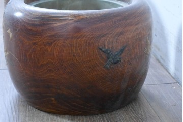 【簡易リペア限定品】　和製アンティーク　花鳥図の蒔絵が美しいくり抜き火鉢2点セット　(R-086866)