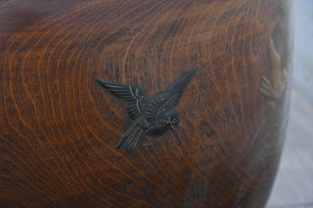 【簡易リペア限定品】　和製アンティーク　花鳥図の蒔絵が美しいくり抜き火鉢2点セット　(R-086866)