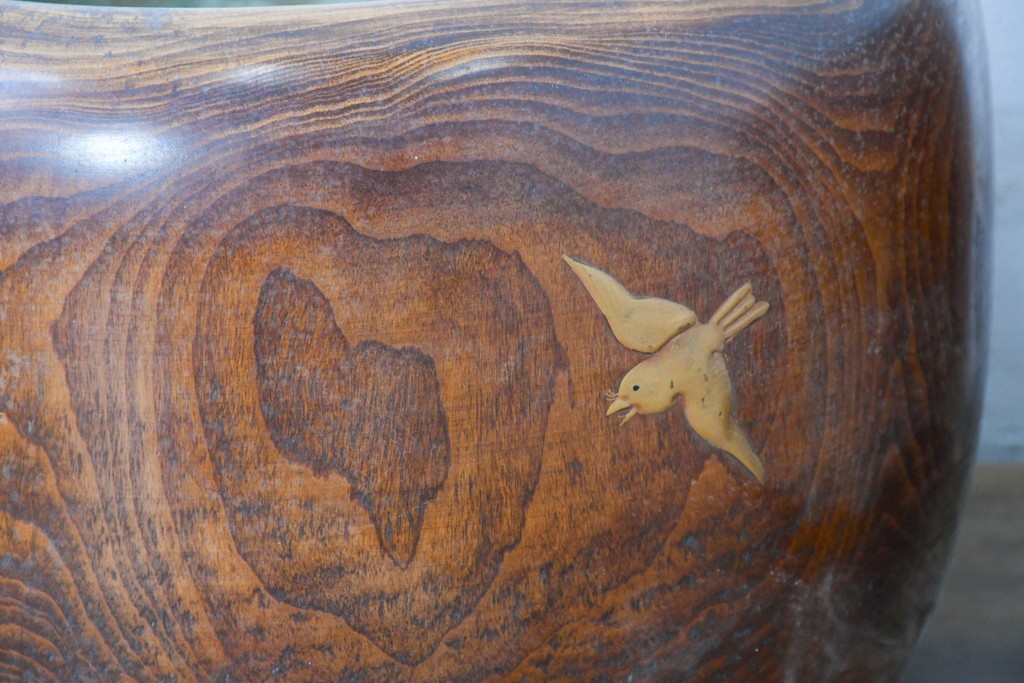 【簡易リペア限定品】　和製アンティーク　花鳥図の蒔絵が美しいくり抜き火鉢2点セット　(R-086866)