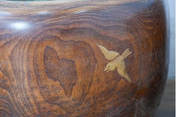 【簡易リペア限定品】　和製アンティーク　花鳥図の蒔絵が美しいくり抜き火鉢2点セット　(R-086866)