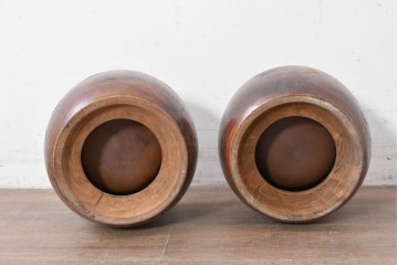 【簡易リペア限定品】　和製アンティーク　花鳥図の蒔絵が美しいくり抜き火鉢2点セット　(R-086866)