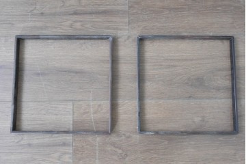 【簡易リペア限定品】　和製アンティーク　シタン材　木工芸品　持ち手金具付きの角火鉢2点セット　(R-086867)