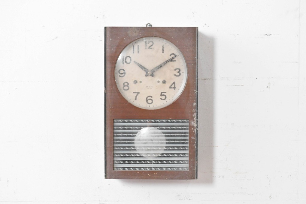 和製ヴィンテージ　精工舎(SEIKOSHA、セイコー)　ガラス窓の幾何学模様が印象的なスクエア型振り子時計　(R-086868)