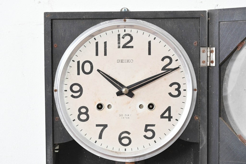 和製ヴィンテージ　精工舎(SEIKOSHA、セイコー)　ガラス窓の幾何学模様が印象的なスクエア型振り子時計　(R-086868)