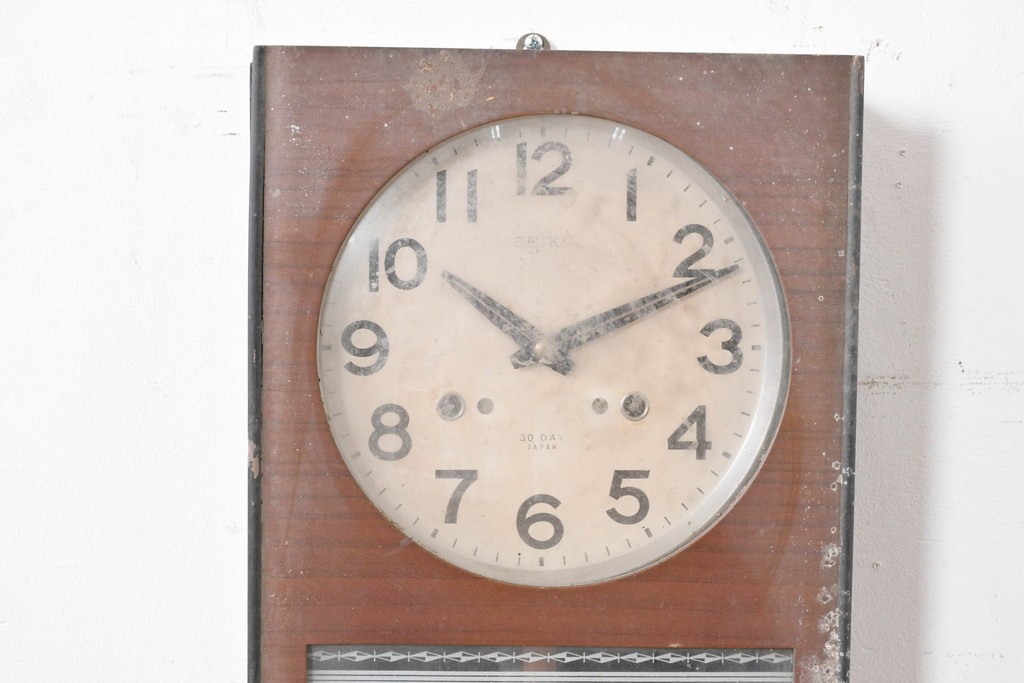 和製ヴィンテージ　精工舎(SEIKOSHA、セイコー)　ガラス窓の幾何学模様が印象的なスクエア型振り子時計　(R-086868)