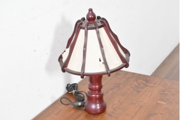 中古　民芸家具　木芸研究会　和洋折衷な挽き物×和紙張りのテーブルランプ　(R-086870)