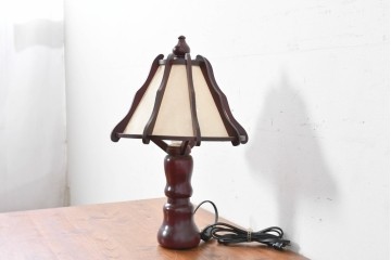 中古　民芸家具　木芸研究会　和洋折衷な挽き物×和紙張りのテーブルランプ　(R-086870)