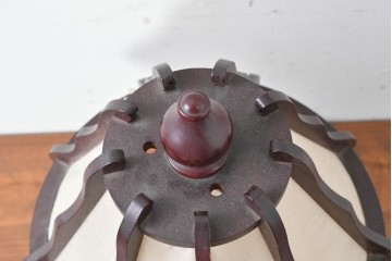中古　民芸家具　木芸研究会　和洋折衷な挽き物×和紙張りのテーブルランプ　(R-086870)