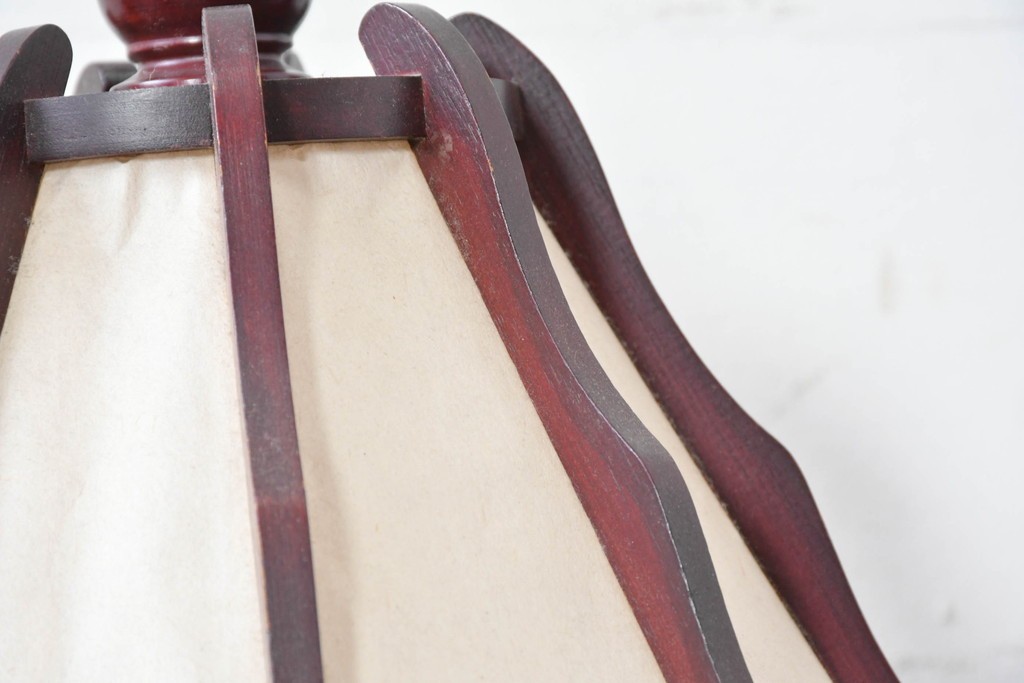 中古　民芸家具　木芸研究会　和洋折衷な挽き物×和紙張りのテーブルランプ　(R-086870)