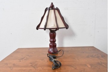 中古　民芸家具　木芸研究会　和洋折衷な挽き物×和紙張りのテーブルランプ　(R-086870)