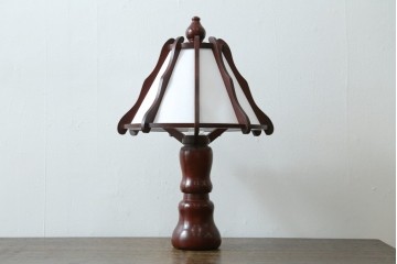 中古　民芸家具　木芸研究会　和洋折衷な挽き物×和紙張りのテーブルランプ　(R-086870)