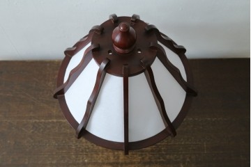 中古　民芸家具　木芸研究会　和洋折衷な挽き物×和紙張りのテーブルランプ　(R-086870)
