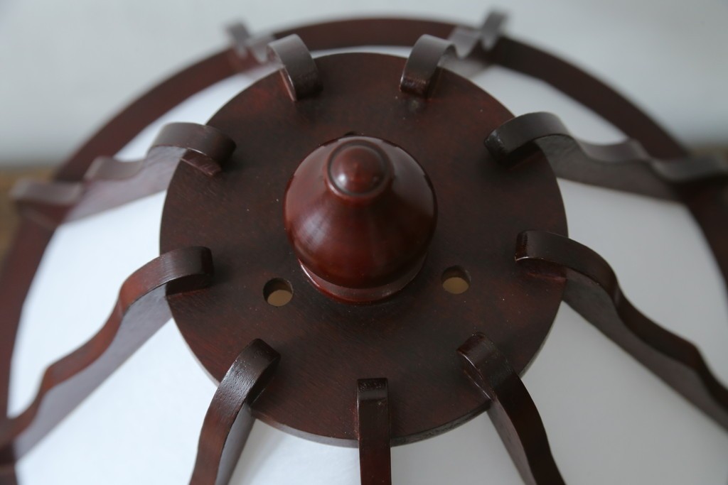 中古　民芸家具　木芸研究会　和洋折衷な挽き物×和紙張りのテーブルランプ　(R-086870)