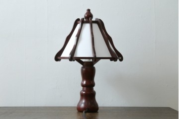 中古　民芸家具　木芸研究会　和洋折衷な挽き物×和紙張りのテーブルランプ　(R-086870)