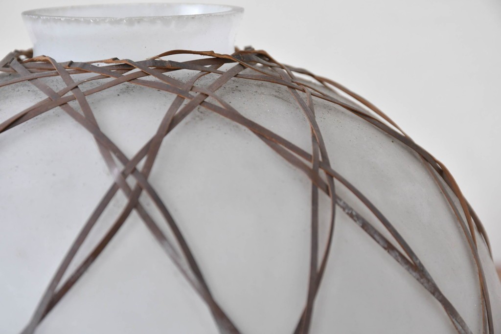 《引っ掛けシーリング式ペンダントライト加工費込み》　和製アンティーク　和の趣漂う竹網み細工のペンダントライト　(R-086871)