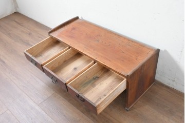 和製アンティーク　明治大正期　総欅(ケヤキ)材　引き出し3杯付きの文机　(R-086886)