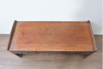 和製アンティーク　明治大正期　総欅(ケヤキ)材　引き出し3杯付きの文机　(R-086886)