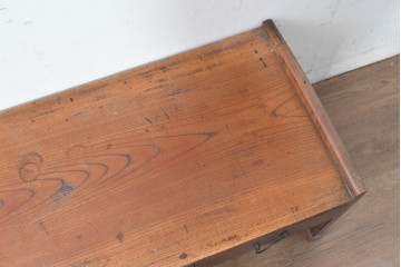 和製アンティーク　明治大正期　総欅(ケヤキ)材　引き出し3杯付きの文机　(R-086886)