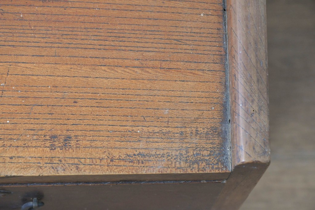 和製アンティーク　明治大正期　総欅(ケヤキ)材　引き出し3杯付きの文机　(R-086886)