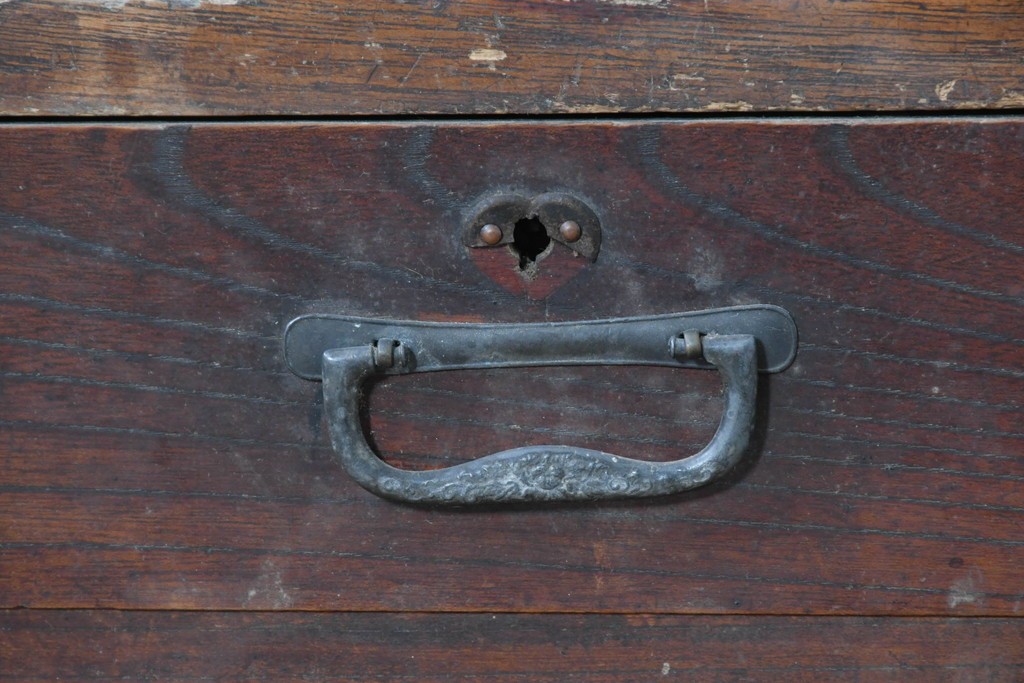 和製アンティーク　明治大正期　総欅(ケヤキ)材　引き出し3杯付きの文机　(R-086886)