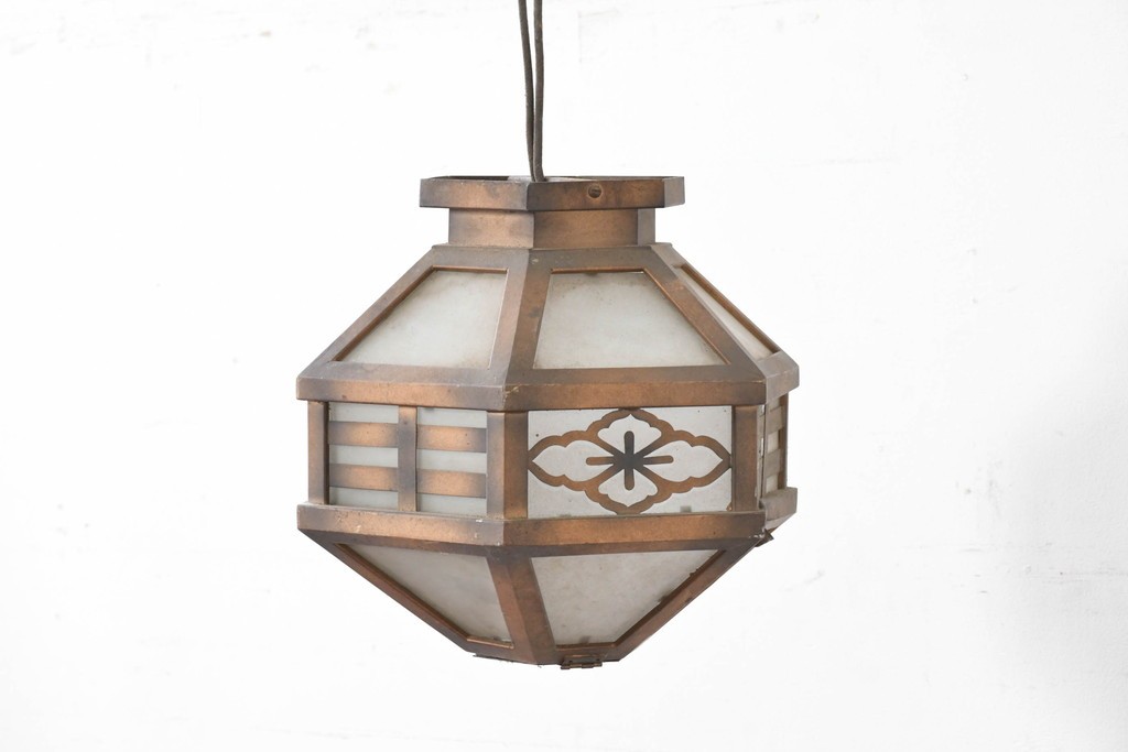 和製アンティーク　花菱文様をあしらった六角形のシーリングライト　(R-086887)