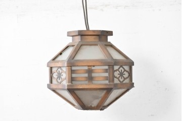 和製アンティーク　花菱文様をあしらった六角形のシーリングライト　(R-086887)