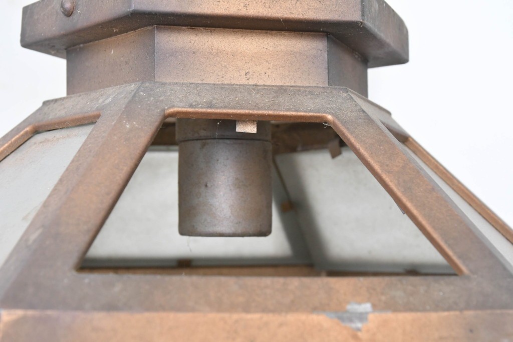 和製アンティーク　花菱文様をあしらった六角形のシーリングライト　(R-086887)