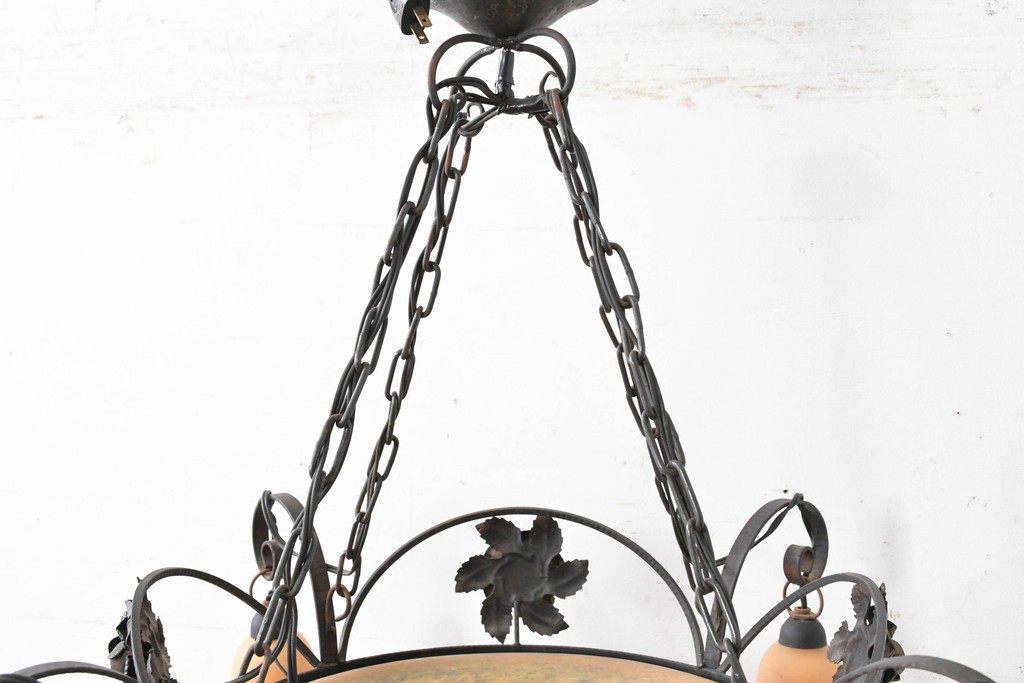 フランスアンティーク　アール・ヌーヴォー様式　熔かし込みガラスの優美な5灯シャンデリア　(R-086889)