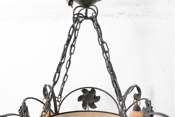 フランスアンティーク　アール・ヌーヴォー様式　熔かし込みガラスの優美な5灯シャンデリア　(R-086889)