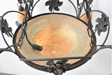 フランスアンティーク　アール・ヌーヴォー様式　熔かし込みガラスの優美な5灯シャンデリア　(R-086889)